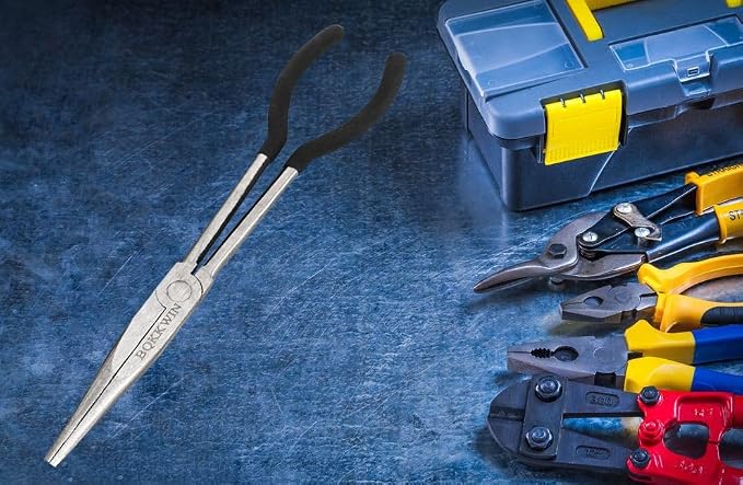 1 Piece 11 Inch Long Reach Pliers Set - Long Needle Nose Pliers Sets - Straight, Designed for Mechanics, Technicians, and Contractors| Milled-Jaws | Steel