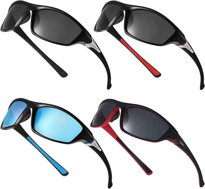 TOODOO 4 Pairs Men Polarized Sunglasses with UV Protection Driving Glasses Sports for Sport Outdoor Activities