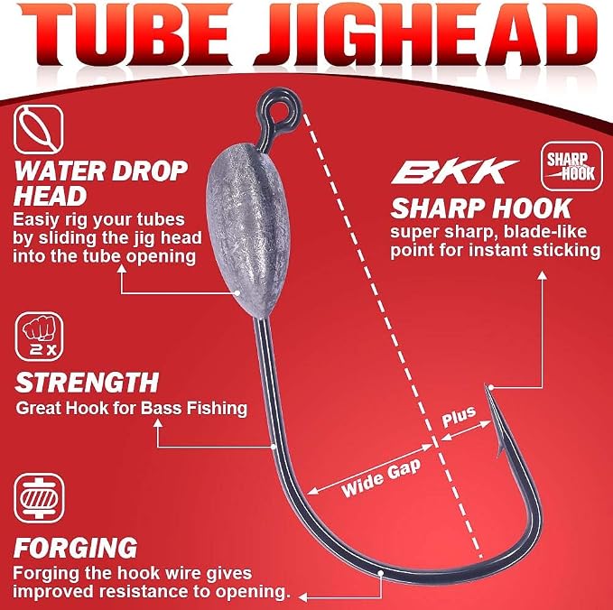 XFISHMAN-Tube-Jig-Heads-for-Bass-Fishing-Tube-Bait-Hooks 1/16oz 1/8oz 3/16oz 1/4oz (12-Pack)