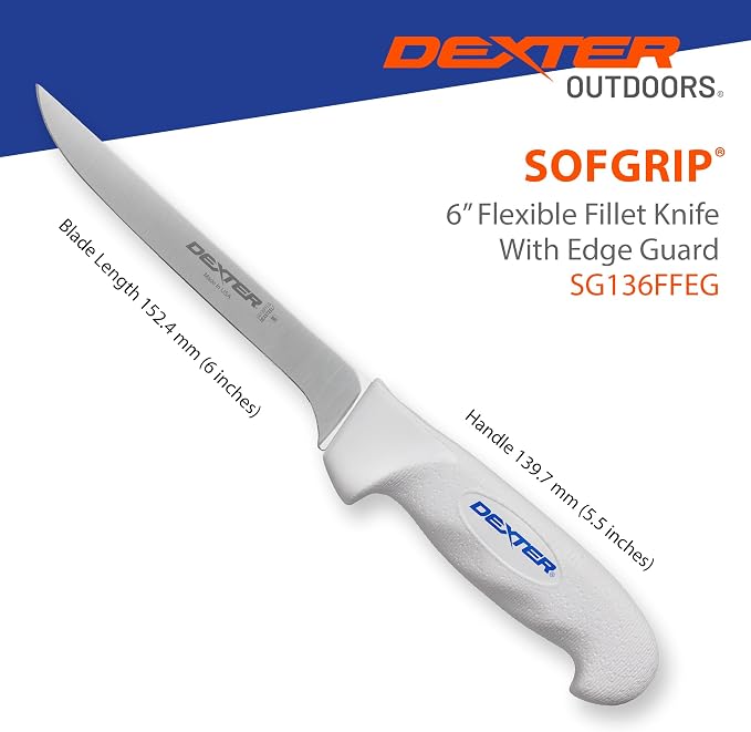 Dexter Outdoors 6" SOFGRIP Fillet Knife | Includes Edge Guard | High-Carbon American Stainless Steel Blade | Resists Corrosion | Comfortable, Slip-Resistant Handle | Made in USA