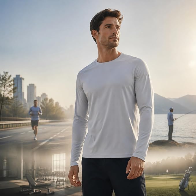 OYGSieg 6 Pack Long Sleeve Shirts for Men Moisture Wicking UPF SPF Sun Protection Tee Shirts Workout T Shirts Casual