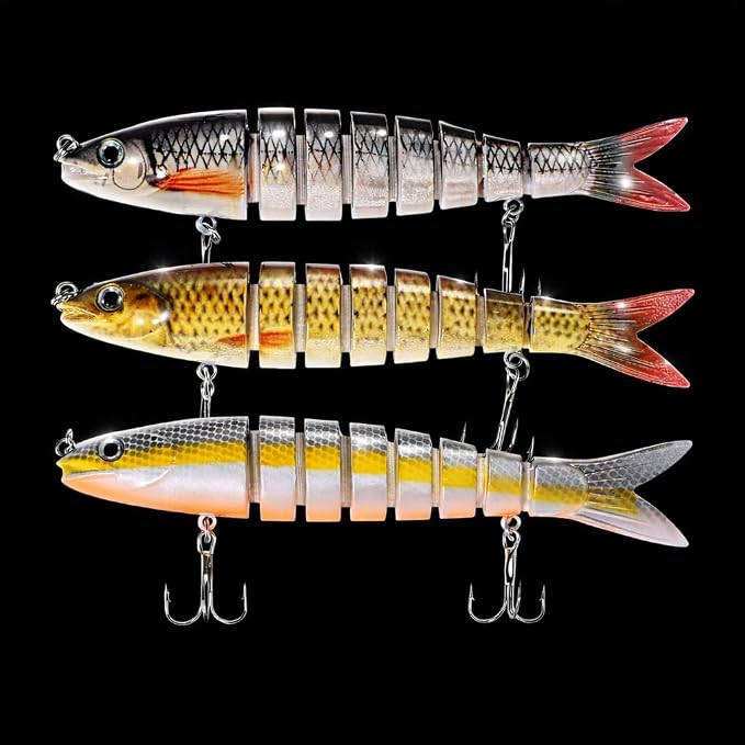 Bass Fishing Lures, Jointed Swimbait Glide Bait for Bass, Trout & Pike – Lifelike Fishing Lure with 3D Eyes, Built-in Rattle Chamber, Triple Hook – Realistic Fishing Lures for Freshwater & Saltwater