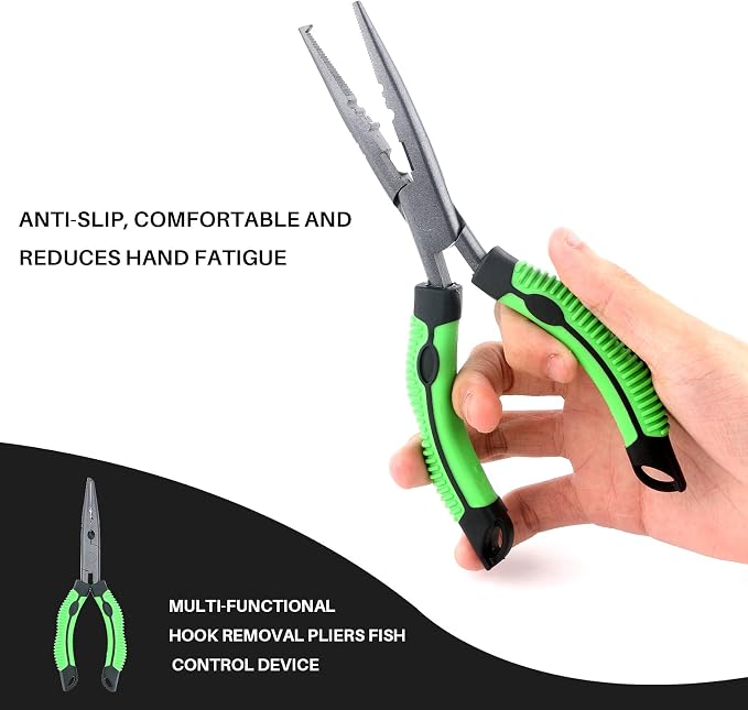 Hikary Long Nose Fishing Pliers, Stainless Steel Hook Remover Braid Cutter Rustproof Multi-Tool Fishing Gripper for Freshwater Saltwater