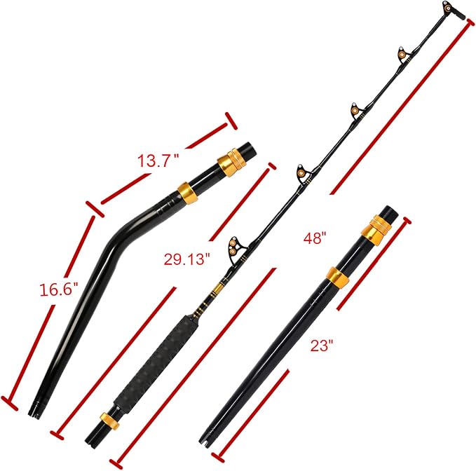 Fiblink Bent Butt Fishing Rod 2-Piece Saltwater Offshore Trolling Rod Big Game Roller Rod Conventional Boat Fishing Pole