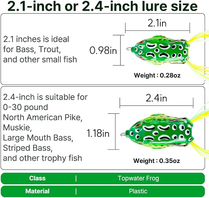 Topwater Frog Lures for Bass Fishing, 5 Pack Soft Hollow Body Weedless Frog Bait, Realistic Swimming Action, High Hookup, Crankbait for Freshwater Fishing, Includes Tackle Box