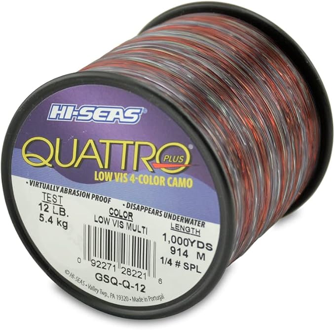 HI-SEAS Quattro Monofilament Fishing Line - Low-vis 4 Color Camo, Strong & Durable Performance Saltwater Main Line