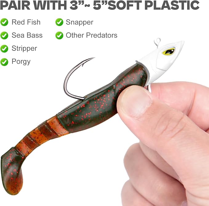 Saltwater Jig Head, Fish Eye Swimbait Jighead for Fishing Inshore/Offshore 1/2 3/4 1 1.5oz with 7/0 Hooks for Redfish, Stripper, Seabass etc.