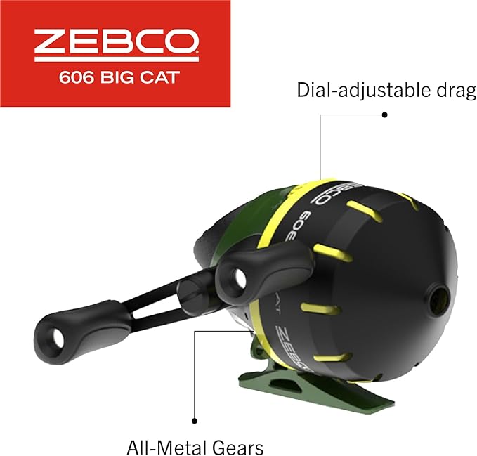Zebco 606 Big Cat Spincast Reel and Fishing Rod Combo, 7-Foot 2-Piece Telescopic Rod, Medium-Heavy Power, Size 60 Reel, 11-Piece Eagle Claw Tackle Kit