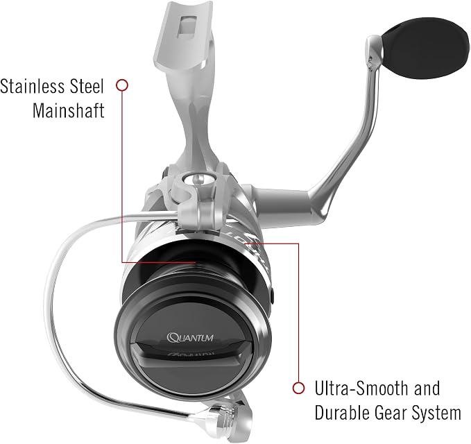 Quantum Throttle II Spinning Reel and Fishing Rod Combo, 6-Foot 6-Inch 1-Piece IM8 Graphite Fishing Pole, Split ComfortGrip Handle, Medium Power, Size 20 Reel, Silver/Red
