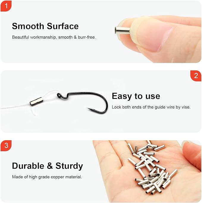 250pcs/500pcs Single Copper Barrel Crimp Sleeves Kit, 5 Sizes Single Tube for Fishing Leader Wire Rope