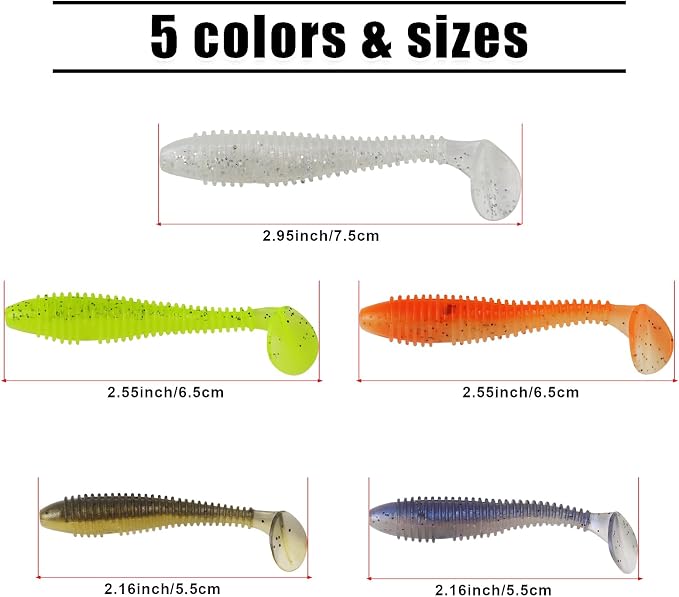 Soft Fishing Lures, 6.5cm/8cm Paddle Tail Swimbaits Soft Plastic Lures Kit for Bass Trout Walleye Crappie 30pcs/40pcs…