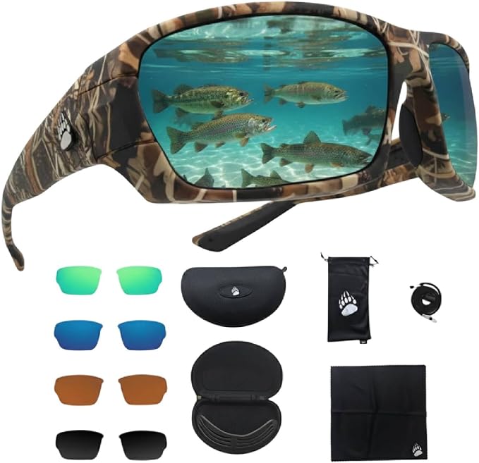 Fishing Glasses Pro Kit - Polarized Sunglasses With 4 Lenses for Clear Visibility in Offshore & Shallow Water