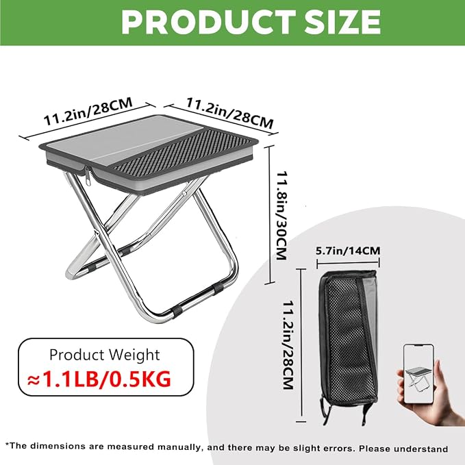 2 in 1 Collapsible Camping Stool & Sling Bag, Aluminum Alloy Frame, 220LB Load Capacity, Portable Folding Fishing Stool for Outdoor Activities, Grey (Medium)