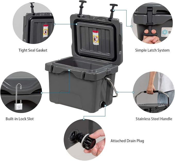 DORTALA 16 Quart Cooler, Heavy Duty Ice Chest with Handle, Drain Plug & 2 Cup Holders, 3-5 Day Ice Retention, Portable Ice Cooler Ideal for Camping, Travel, Fishing &Activities
