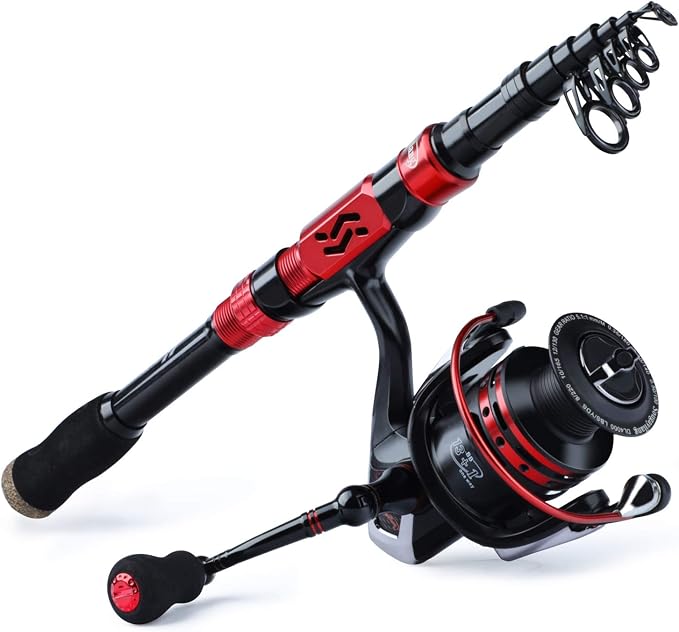 Sougayilang Telescopic Fishing Pole with Spinning Reel Portable Fishing Rod Reel Combos