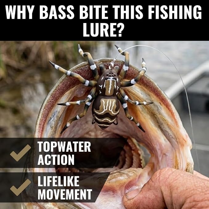 LUNKERHUNT Phantom Spider Lure for Bass Fishing (2.5 Inch) | Topwater Spider Fishing Lure with Natural Walking Action | Soft Hollow Body Weedless Hooks for Trout and Pike