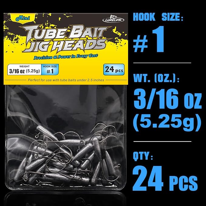 Tube Jig Heads for Crappie, Panfish, and Bass Fishing - 24 Pack