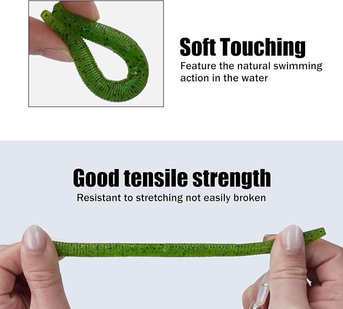 Soft Plastic Worms for Bass Fishing - Salted Soft Plastic Fishing Lures with Hook Slot 3.94in Saltwater Freshwater Bass Baits FS/RE-04
