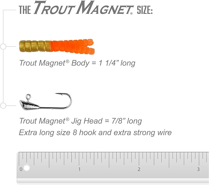 Trout Magnet 82-Piece Neon Fishing Gear Kit, Includes 70 Grub Bodies Trout Bait and 12 Size 8 Hooks