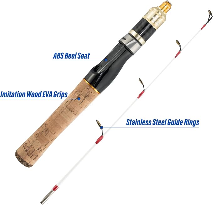 Dr.Fish Ice Fishing Rod and Reel Combo Ice Fishing Poles Gear Complete Kit Winter Spinning Pole and Reel Package Travel Jigs Lures Tackle