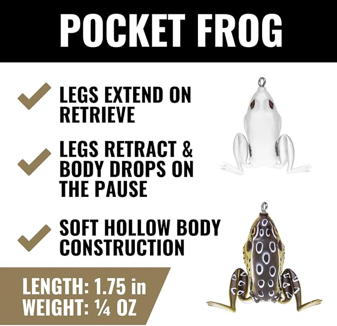 Lunkerhunt Topwater Frog Lures Fishing Lures Kit (3-Pack) | Most Realistic Frog Soft Swimbaits with Weedless Hooks for Freshwater | Combat, Popping Frog for Bass Trout Pike Snakehead Bluegill