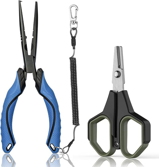 Fishing Tools Kit, Fishing Pliers,Fishing Scissors, Fishing Line Cutter for Braided Fishing Line,Fishing Gear with Lanyard