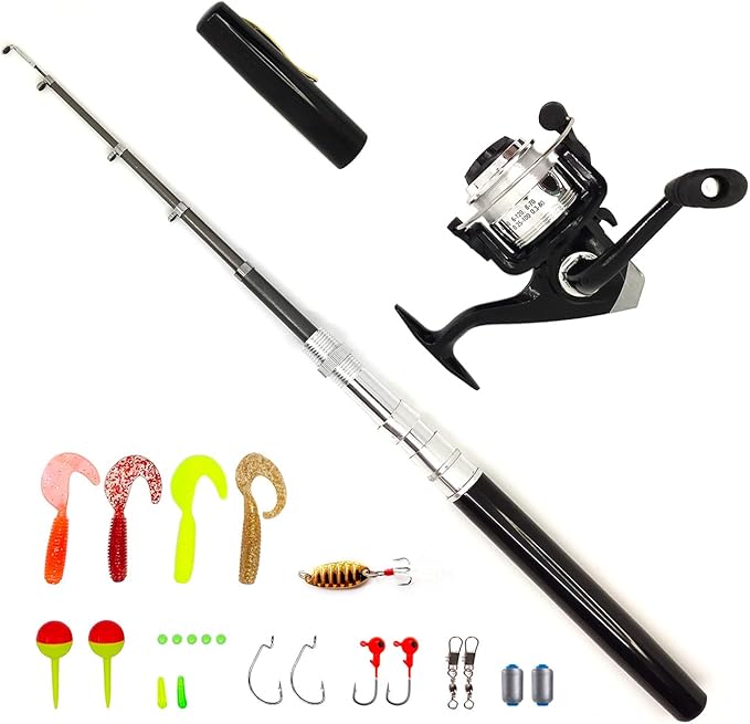 Pocket Mini 38inches Telescopic Pen Fishing Rod and Reel Combo, Portable Fishing Pole with Line Lure Hook for River Lake Reservoirs Ice Etc