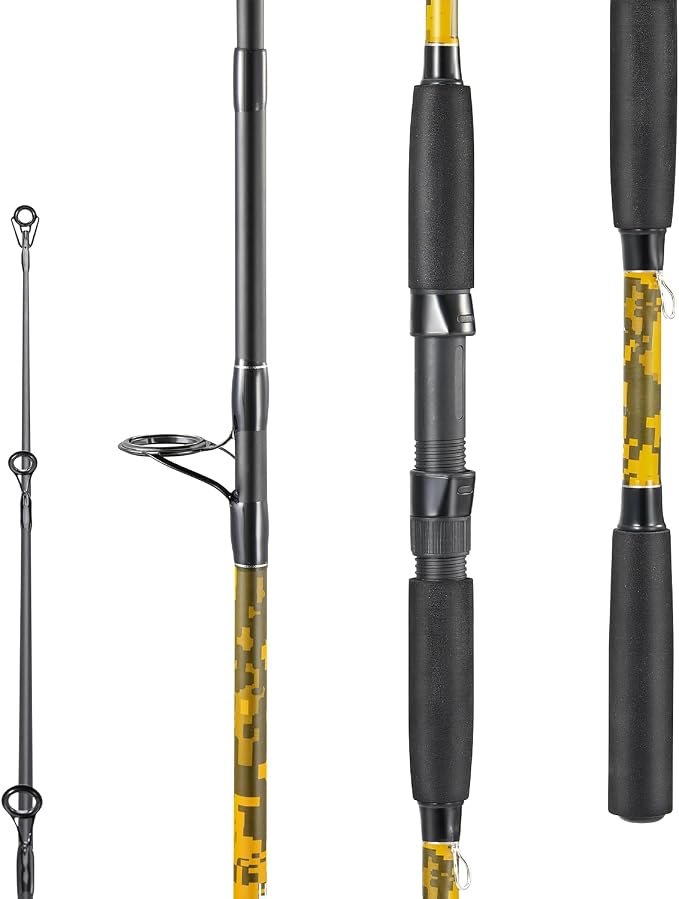 Sougayilang Spinning & Casting Fishing Rods, 2-Piece Strong Carbon&Glass Composite Trolling Rod Offshore Surf Pole for Bass, Trout, Panfish, Catfish