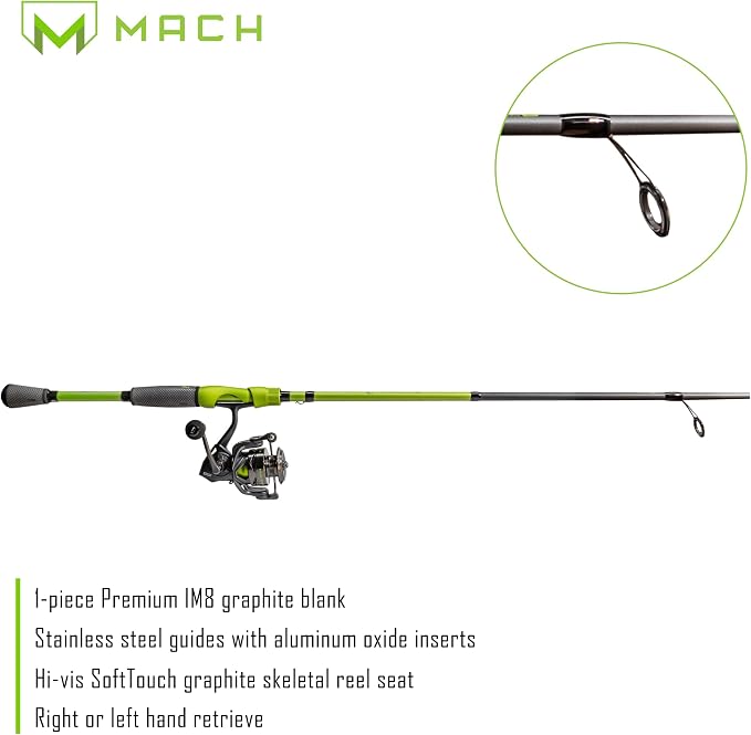 Lew's MACH 2 Spinning Reel and Fishing Rod Combo, IM8 Graphite Blank Fishing Rod, Right or Left-Hand Retrieve, Winn Dri-Tac Ultra Handle, Black/Green