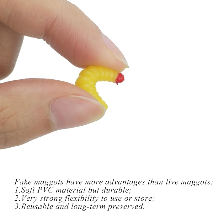 Fake Maggots Soft Worm Tipped Lure Wax Worms for Fishing or Pranks, Ice Fishing Lures Baits Perfect for Crappies Sunfish Catfish Bream Blue Gills Perch Trout Worms