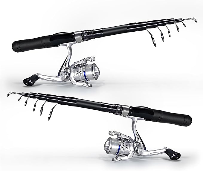 Fishing Rod and Reel Combos, 2PC Telescopic Fishing Pole Spinning Reels Sets, Collapsible Fishing Rod Full Kit with with Fishing Pliers Carrier Bag for Travel Saltwater Freshwater