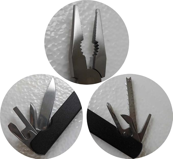 2 Piece Multi-Tool Set | Plier & Pocket Knife | 2.5" (6.4 cm) & 1" (2.5 cm) Knives | Belt Pouch & Keyring Ready | Ideal for Camping & Hiking