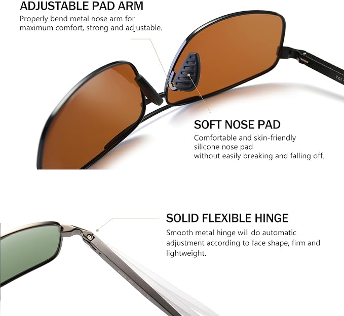 SUNGAIT Ultra Lightweight Rectangular Polarized Sunglasses Men UV400 Protection