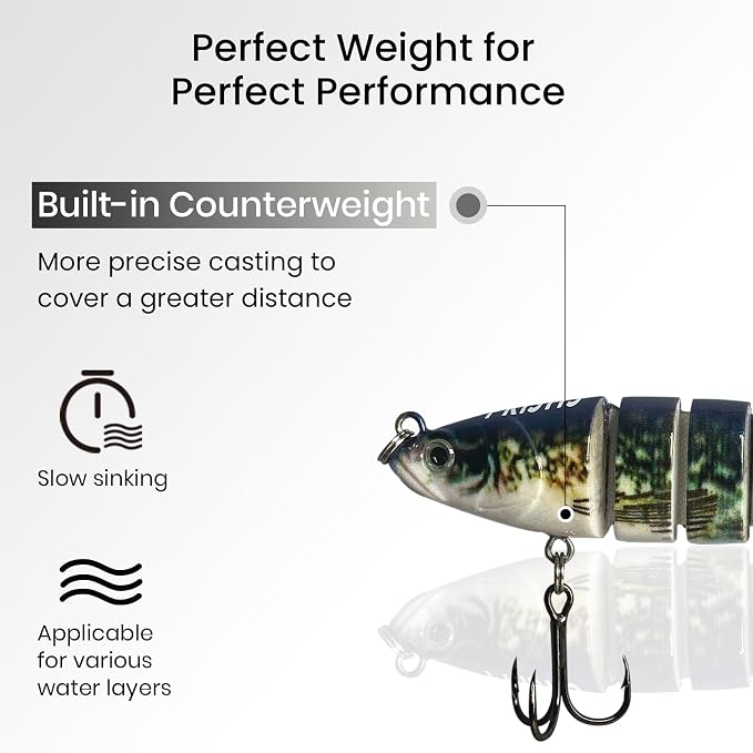Pristis Lifelike Fishing Plugs for Bass Muskie Walleye, Slow Sinking Swimbaits for Saltwater Freshwater, Shallow Deep Diving Crank Hard Baits Lure Set with Reinforced Treble Hooks for Pike Crappie