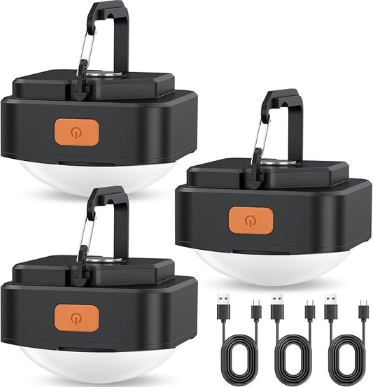 Rechargeable Camping Lights FLY2SKY 2Pcs Black Tent Lights Mini Flashlight Portable LED Camping Lantern Survival Gear Camping Accessories for Hiking Backpacking Fishing Hurricane Emergency Outage