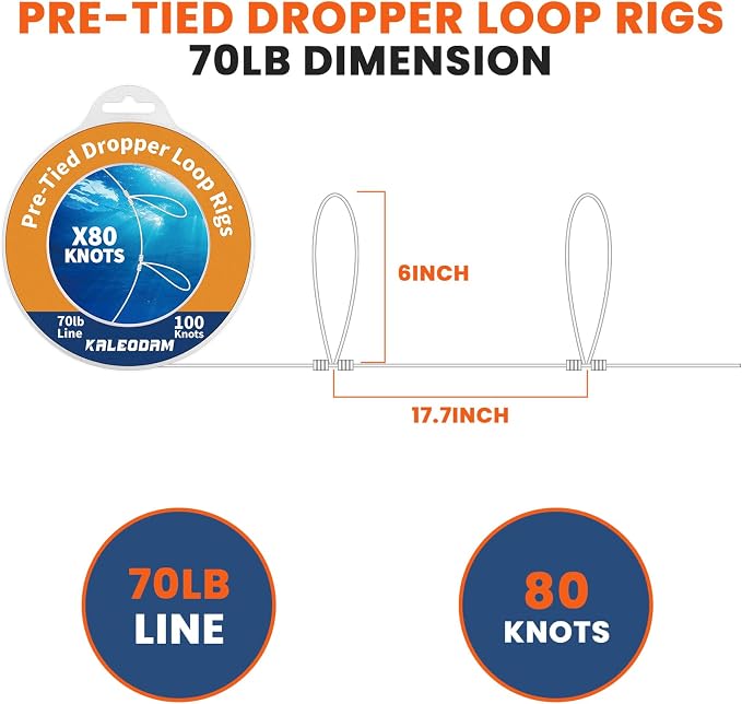 20lb-70lb 100knots Pre-Tied Dropper Loop Fishing Rig, 18" Spacing, 5.5" Loop Size, Ideal for Saltwater & Freshwater Fishing