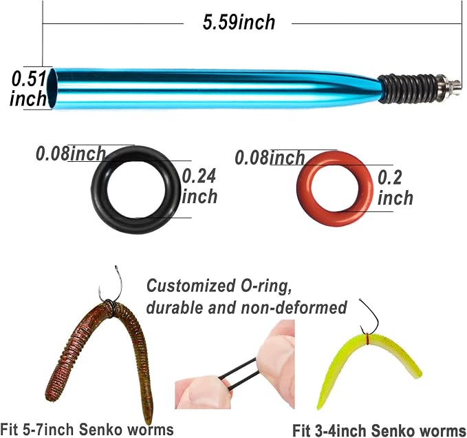 Wacky Rig Tool with Fishing O-Rings, Wacky Worm Rigging Tool Kit for Senko, Fishing Ring Rigging Tools for Clip Soft Baits Worms with Keychain Lanyard Fishing Bait Rigs
