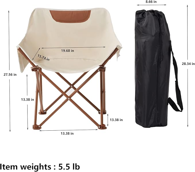 Portable Lightweight Camping Chair, Foldable Chair with Carry Bag and Side Pocket, Compact Outdoor Chair for Camping Essentials Hiking Fishing Beach Picnic (Khaki)