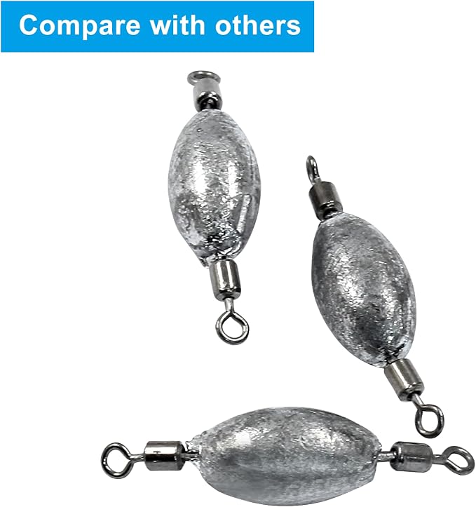 Uenhoy Fishing Weights Inline Trolling Fishing Sinker Tackle with Inner Swivels, Oval Drop Casting Fishing Weight Sinkers
