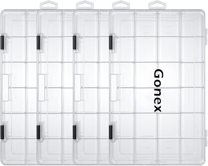 Gonex Fishing Tackle Boxes, 3600 3700 Tackle Trays with Adjustable Dividers, Clear Plastic Tackle Box Organizer Storage for Fishing Lure Bait Hook Jewelry Craft Beads Earring Container, 3 or 4 Packs