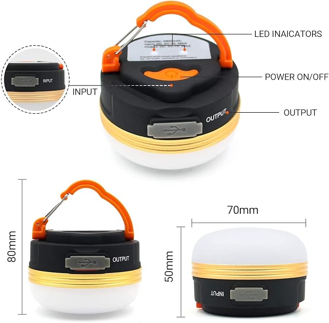 Censinda LED Camping Lantern, Rechargeable Portable Tent Light, 300LM,3 Light Modes,1800mAh Power Bank, Magnet Base,Electric Lantern Flashlight for Camping/Hiking/Fishing/Hurricane/Emergency(2 Packs)