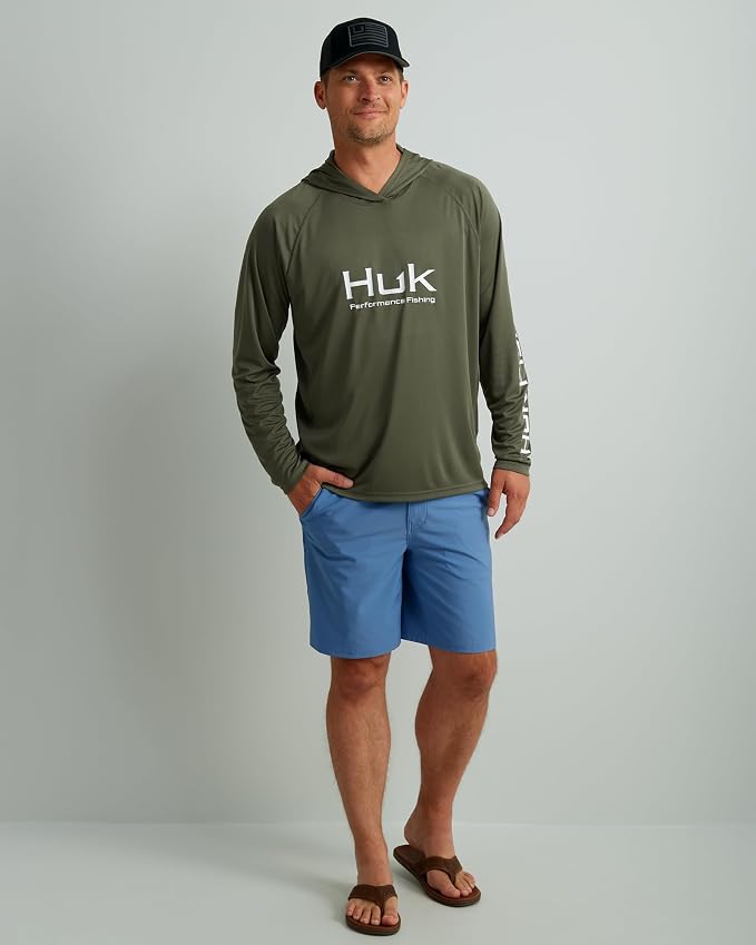 HUK Mens Pursuit Vented Long Sleeve Hoodie, Fishing Shirt with Hood