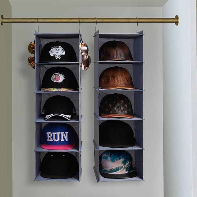 LADYBRO Baseball Cap Storage for Closet Hanging Hat Organizer Hat Rack 10-Shelf or 2 Pcs 5-Shelf, Trucker Dad Golf Cap Newsboy Container Display Hanger Holder Oxford Cloth Space Saver