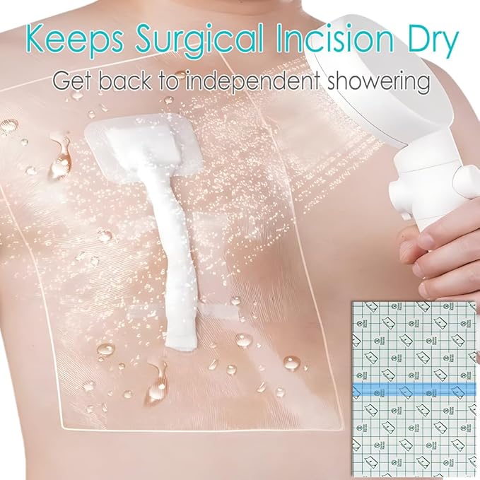 Waterproof Dialysis Catheter Shower Cover Large Coverage Shields for Peritoneal Dialysis Port Accessories PD Chest Catheter Central PICC Line Feeding Tube 12"x12"(Pack of 25)