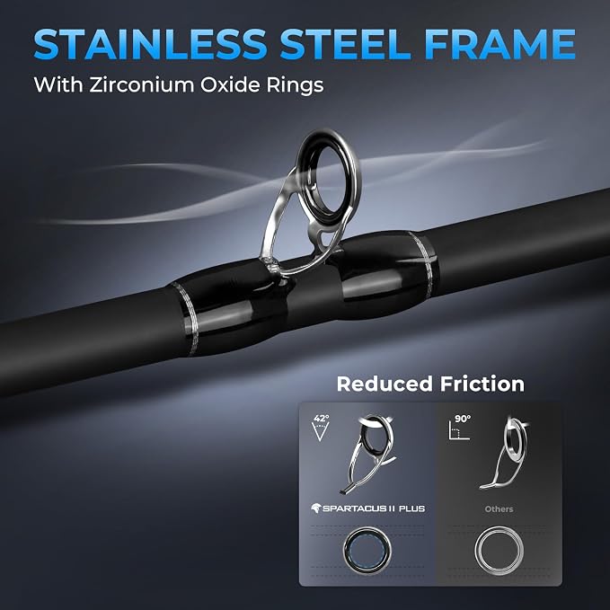KastKing Spartacus II Plus Twin-Tip Spinning & Casting Rods, IM6 Graphite Blanks, Stainless Steel Frame with Zirconium Oxide Rings, 2-Piece Rods with Extra Tip Section, PTS, No-Slip Grip, Hook Keeper