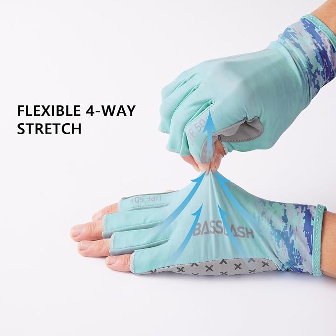 BASSDASH 3/4 Finger UPF 50+ Sun Gloves Breathable Anti-Slip Silicone Palm for Men Women Fishing Fingerless Cycling Running