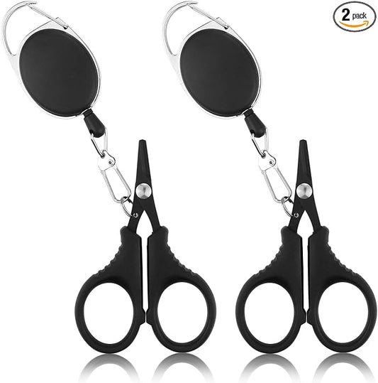 2 PCS Fishing Scissors with Retractable Buckles, Fishing Line Cutter for Braided Line, Cutter Stainless Steel with Teflon Coated Fishing, Fishing Accessories Tools for Saltwater Freshwater
