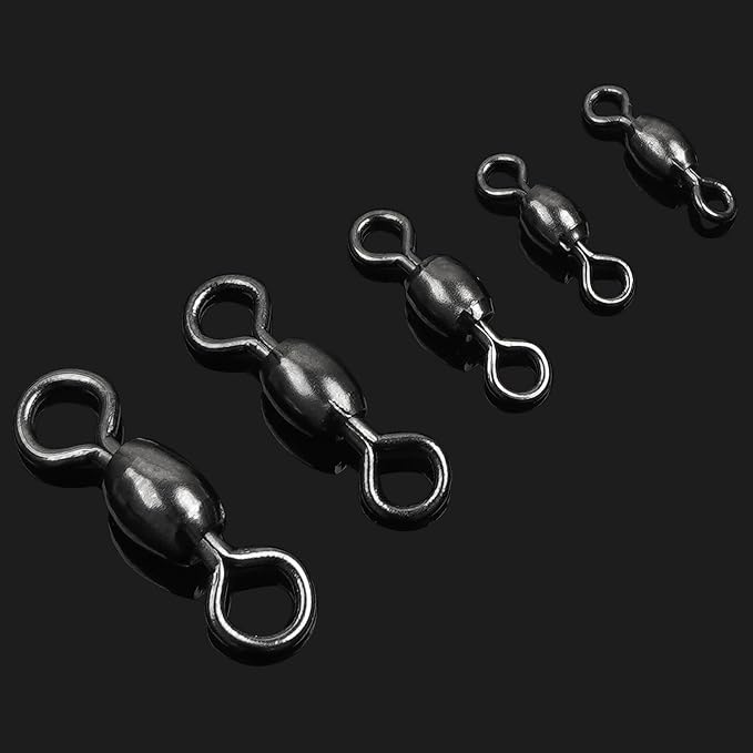 Barrel Swivels Fishing Tackle Kit, 300pcs Crane Ball Bearing Fishing Swivel with Solid Ring Black Stainless Steel Fishing line Hook Connector Fishing Gear Accessories for Saltwater Freshwater
