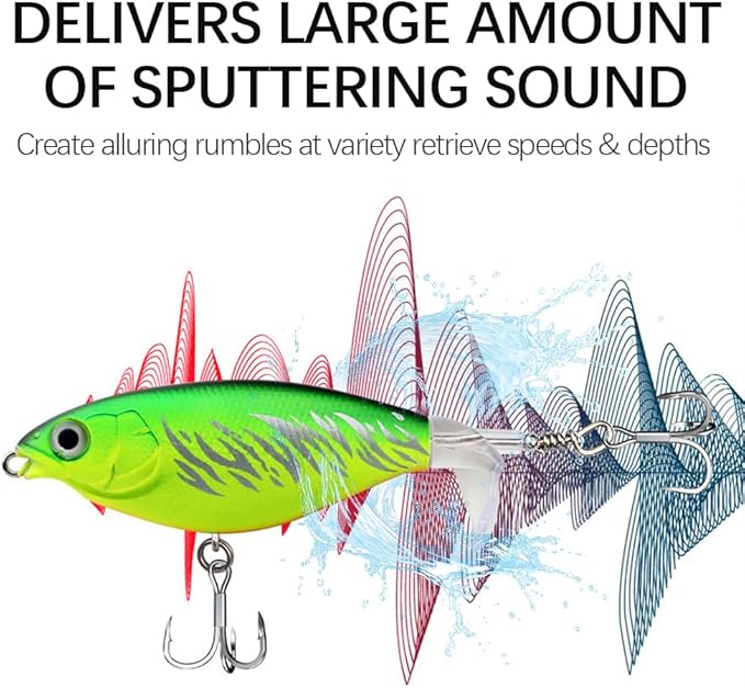 Surface Water Lures Fishing Lures Whopper Popper Fishing Lure for Bass 3D Eyes Bait with Propeller Tail for Catfish,Pike Perch Floating Pencil Bass Freshwater or Saltwater