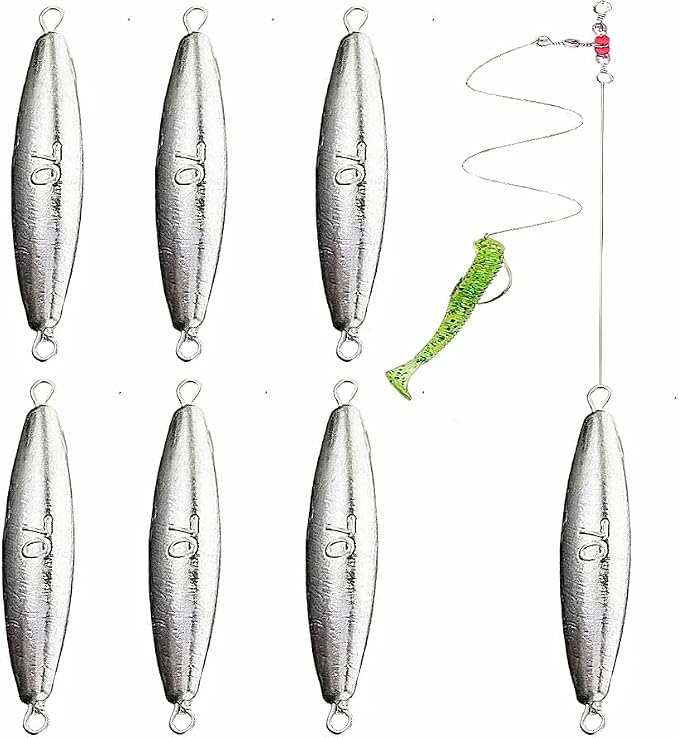 10PCS Fishing Weights Torpedo Sinkers Inline Trolling Sinkers Weights Kit Fishing Sinkers Catfishing Sinkers Saltwater Fishing Torpedo Weights Double Ring Sinkers - 1oz(30g)